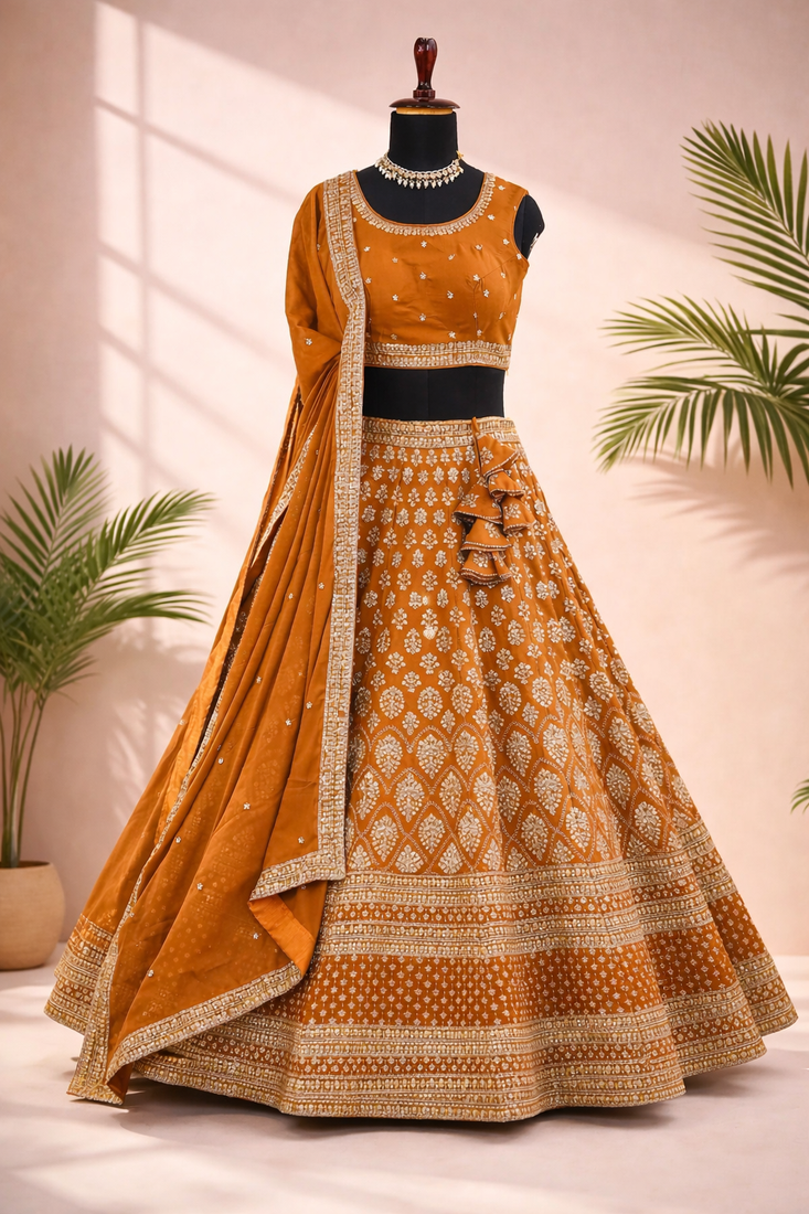 mustard georgette lehenga choli 