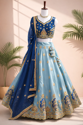sky blue faux georgette lehenga choli 4