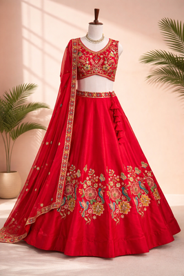 elegant red mono silk lehenga choli  5