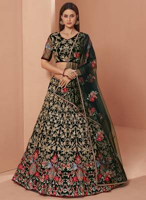 black heavy butterfly net embroidered lehenga set with choli and dupatta 1
