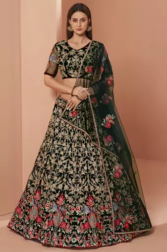 black heavy butterfly net embroidered lehenga set with choli and dupatta