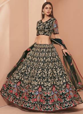 black heavy butterfly net embroidered lehenga set with choli and dupatta 2