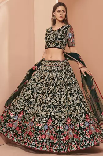 black heavy butterfly net embroidered lehenga set with choli and dupatta