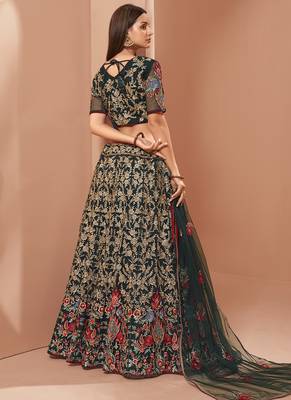 black heavy butterfly net embroidered lehenga set with choli and dupatta 4