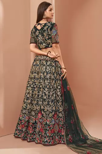 black heavy butterfly net embroidered lehenga set with choli and dupatta