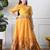 Girls yellow peacock print lehenga set with puff sleeve blouse