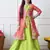 Girls    lime green lehenga with coral pink floral jacket set