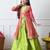Girls    lime green lehenga with coral pink floral jacket set
