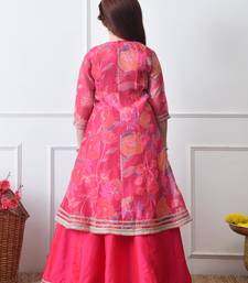 Girls festive pink lehenga choli with printed jacket set