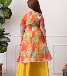 Girls mustard yellow lehenga choli set with multicolor floral  jacket