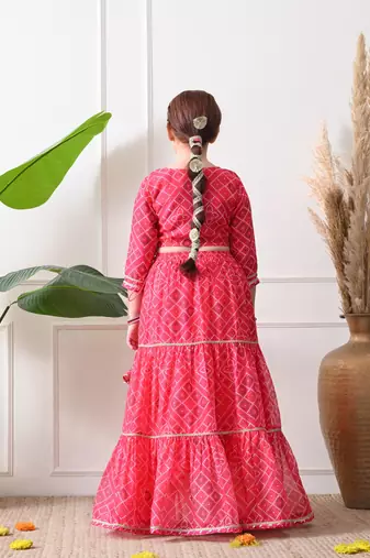 Girls pink printed lehenga choli set with embroidery and dupatta