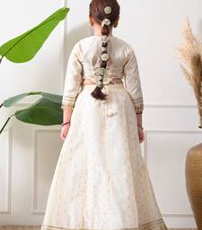 Girls off-white embroidered lehenga choli set with net dupatta