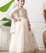 Girls off-white embroidered lehenga choli set with net dupatta
