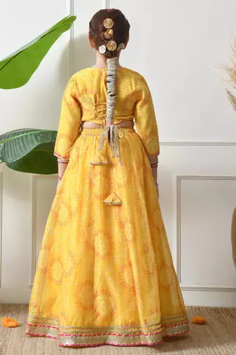 Girls yellow embroidered lehenga choli set with dupatta