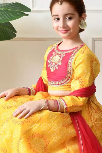 Girls yellow embroidered lehenga choli set with dupatta