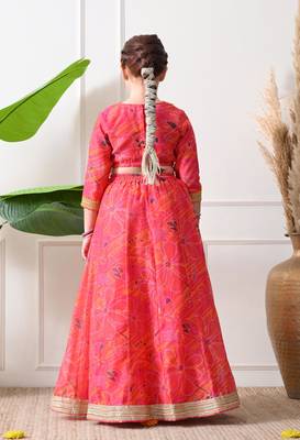 Girls pink printed lehenga choli set with dupatta   festive ethnic wear 2