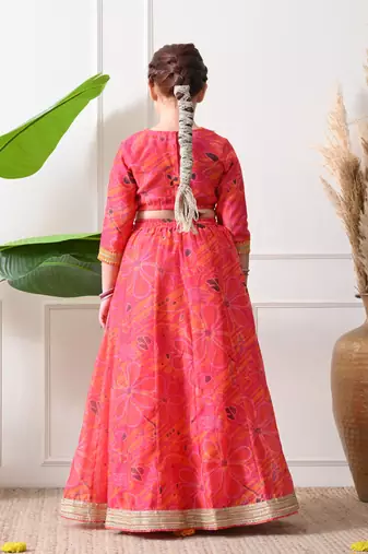 Girls pink printed lehenga choli set with dupatta   festive ethnic wear