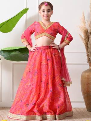Girls pink printed lehenga choli set with dupatta   festive ethnic wear 3