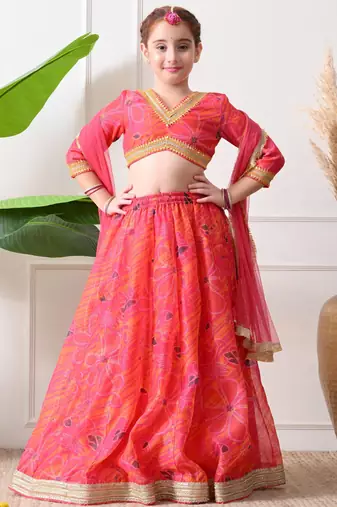 Girls pink printed lehenga choli set with dupatta   festive ethnic wear