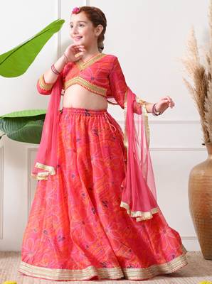 Girls pink printed lehenga choli set with dupatta   festive ethnic wear 4