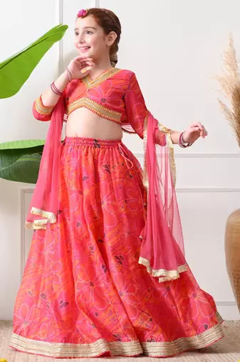 Girls pink printed lehenga choli set with dupatta   festive ethnic wear