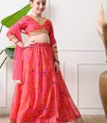 Girls pink printed lehenga choli set with dupatta     festive ethnic wear