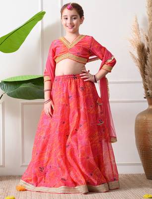 Girls pink printed lehenga choli set with dupatta   festive ethnic wear 5