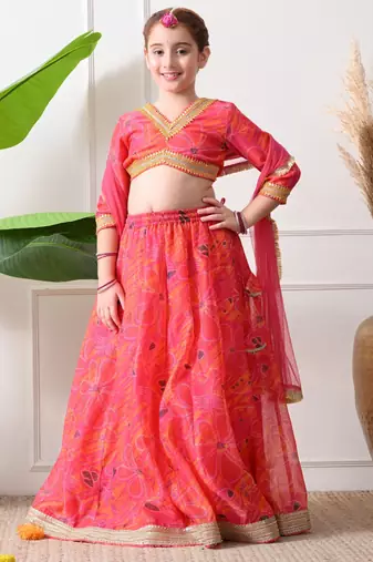 Girls pink printed lehenga choli set with dupatta   festive ethnic wear