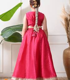 Girls rani pink embroidered lehenga choli set with dupatta
