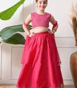 Girls rani pink embroidered lehenga choli set with dupatta
