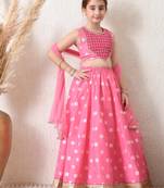 Girls pretty pink embroidered lehenga choli set with net dupatta