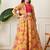 Girls mustard yellow floral printed lehenga choli set with stylish jacket