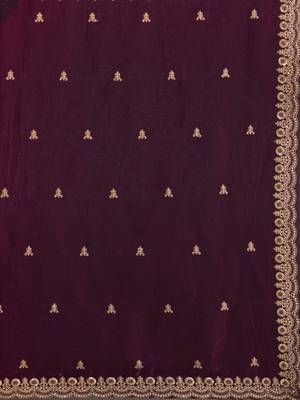 Outstanding Wine Embroidered Tissue Silk Wedding Wear Saree With Blouse 7