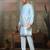 Sky blue silk premium thread & sequins embroidered work wedding festival party wear straight kurta with jacke and pant