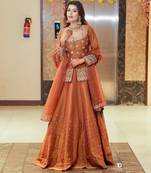 Brown simmer silk party wear  embroidery Skirt suit