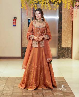 Brown simmer silk party wear  embroidery Skirt suit 3