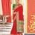 Red colour plain border work silk saree with blouse