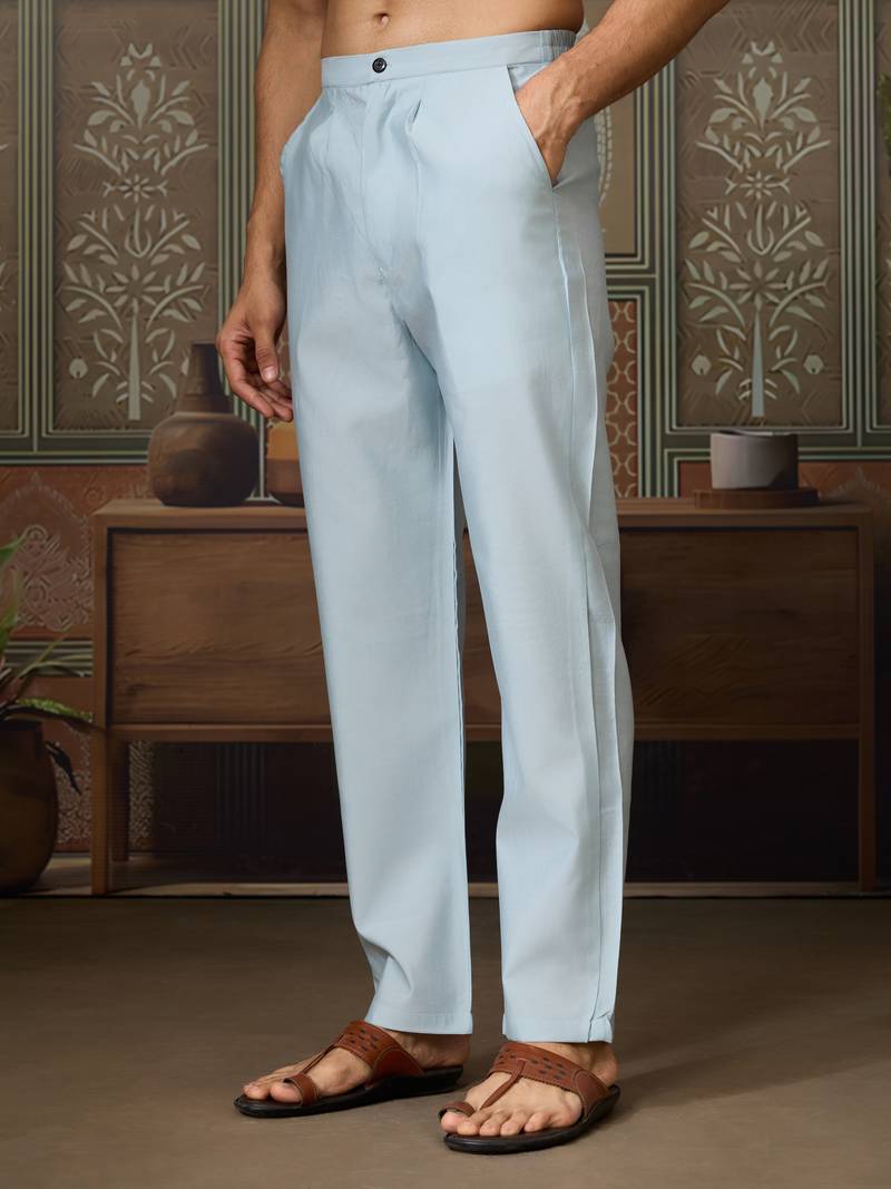 Sky blue silk premium thread & sequins embroidered work wedding festival party wear straight kurta with jacke and pant