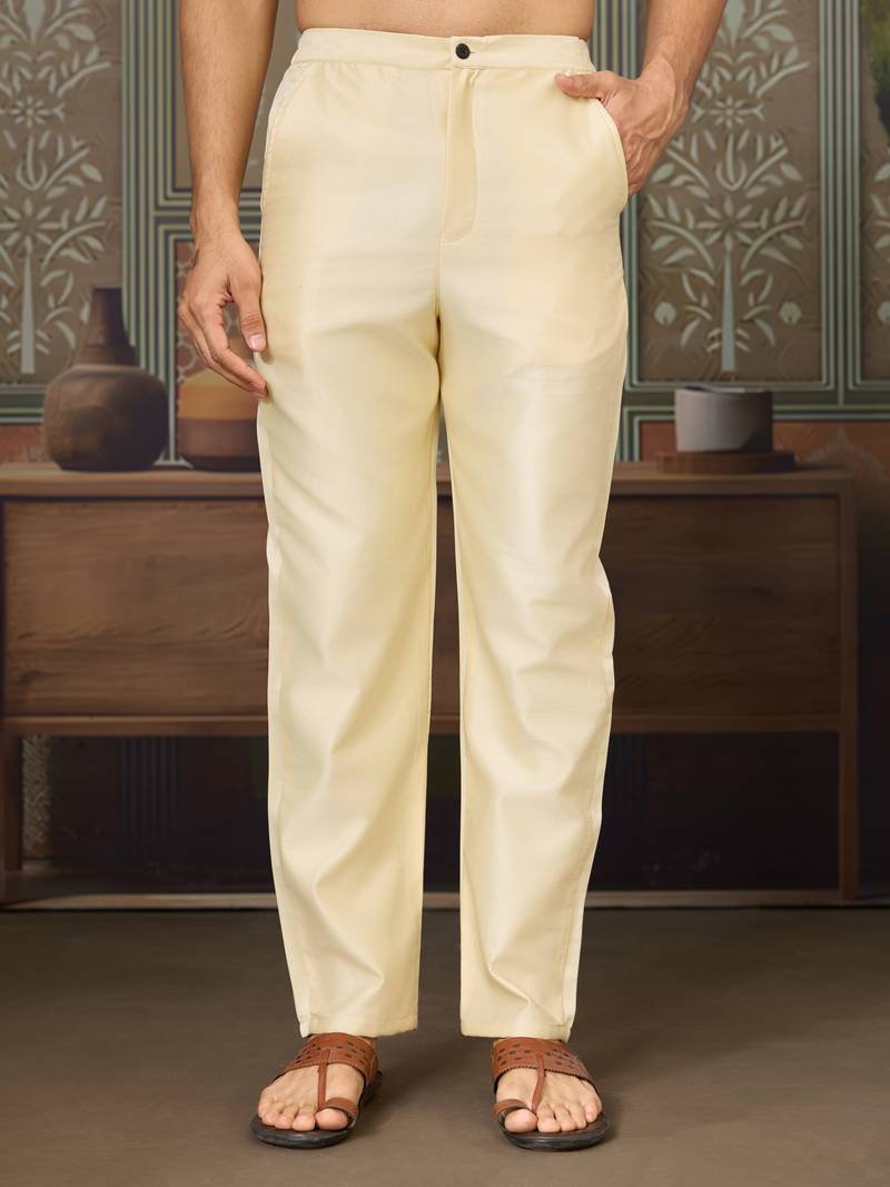 Light yellow silk premium thread & sequins embroidered work festival party wear straight kurta with jacke and pant