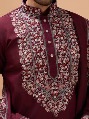 MAROON VISCOSE SILK THREAD & SEQUINS EMBROIDERED WORK FUNCTION FESTIVAL MARRIAGE PARTY WEAR STRAIGHT KURTA PANT DUPATTA 7