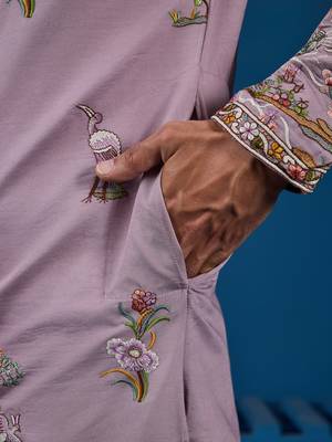 DUSTY PINK VISCOSE SILK THREAD & SEQUINS EMBROIDERED WORK FESTIVAL MARRIAGE FUNCTION PARTY WEAR STRAIGHT MENS KURTA 7