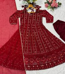Maroon simmer silk party wear  embroidery Skirt suit