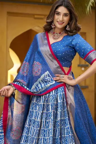 blue printed art_silk lehenga choli with dupatta