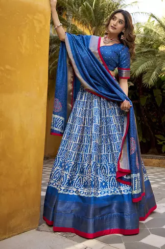 blue printed art_silk lehenga choli with dupatta