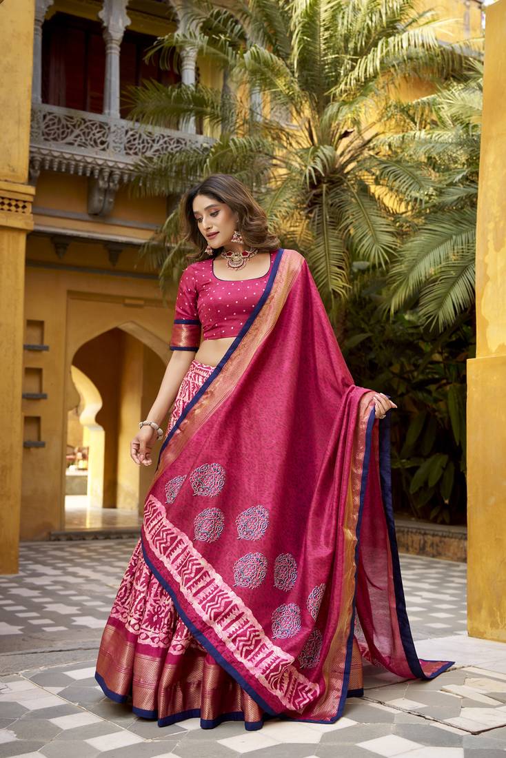 pink printed art_silk lehenga choli with dupatta