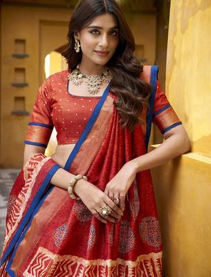 orange printed art_silk lehenga choli with dupatta 3