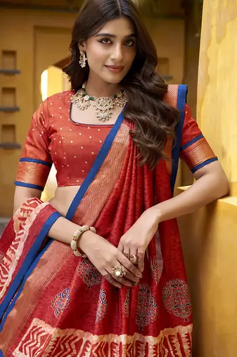 orange printed art_silk lehenga choli with dupatta