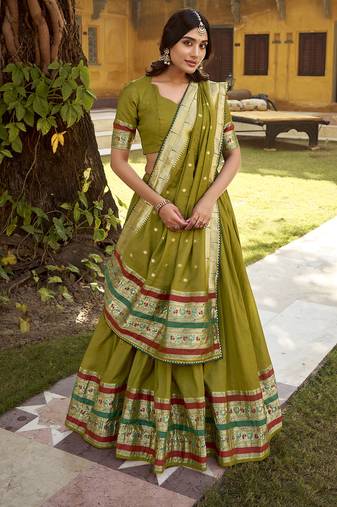 mehendi printed chanderi lehenga choli with dupatta