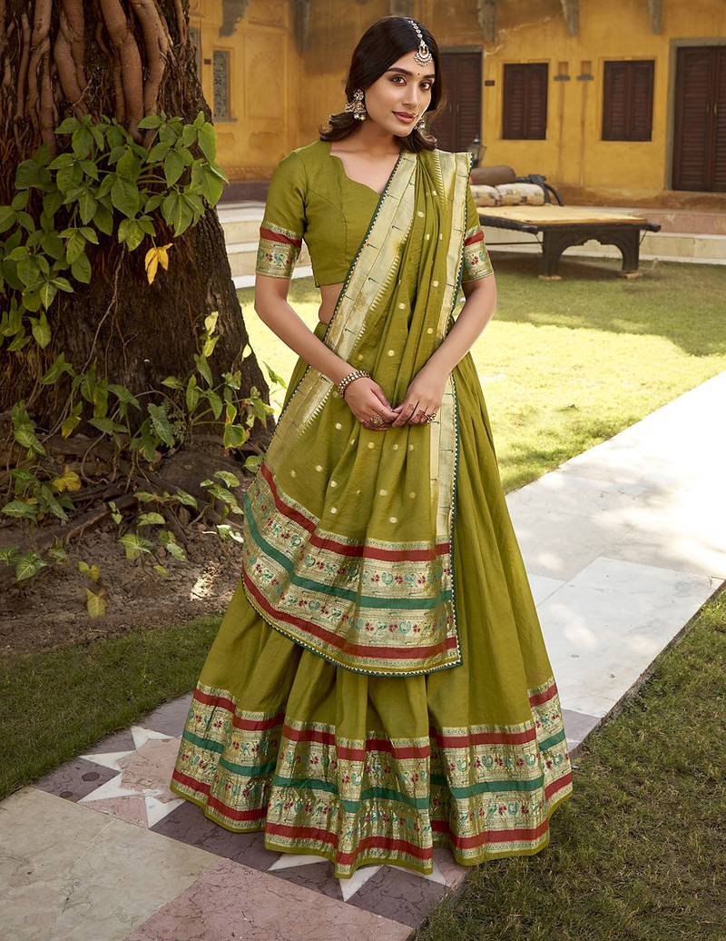 mehendi printed chanderi lehenga choli with dupatta