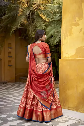 orange printed art_silk lehenga choli with dupatta